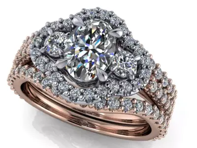 Modern Bridal Ring Oval cut center stone matching wedding band  3D print model