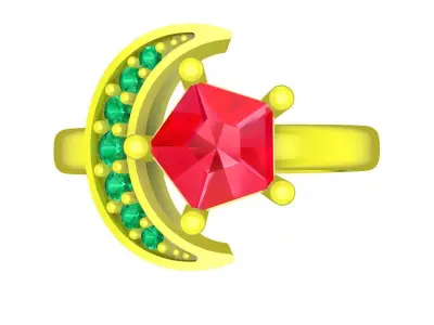 Luxury Crescent Moon Gemstone Ring 3D Model 4890 3D print model