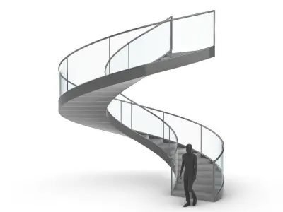 Spiral Staircase Set of 3 types of railings Architectural Detail 3D model