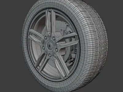 Wheel 3D model with tire 3D model