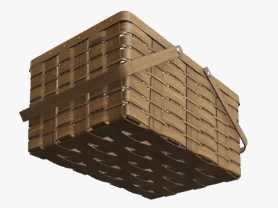 Wicker basket picnic with handles dark brown 3D model