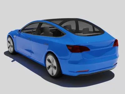Tesla model 3 car high poly Low-poly 3D model