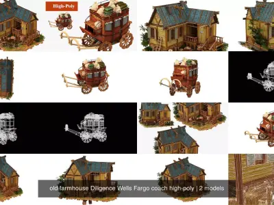 old farmhouse Diligence Wells Fargo coach high-poly 3D Model Pack