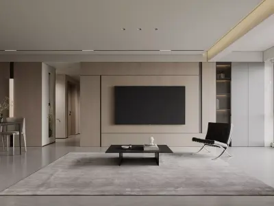 Modern Minimalist Apartment Living and Dining Space 76 3D model