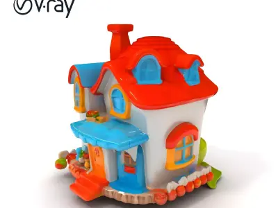 Cartoon House D Model Pack with Colorful Roof Low-poly 3D model