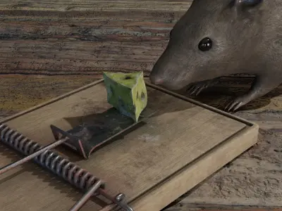 Mouse rat Plus Mousetrap Low-poly 3D model
