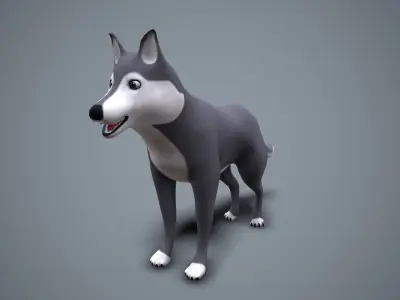 Cartoon Husky Low-poly 3D model