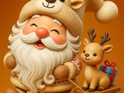 Cozy Santa and Reindeer Delivering Gifts 3D print model