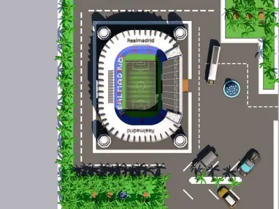low poly city football stadium with palm trees Low-poly 3D model
