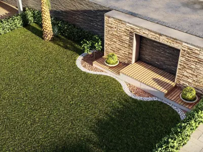 Rendered 3d model of a landscape design  residential front yard 3D model