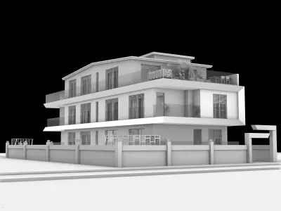 Villa apartment building with car parked 3D model