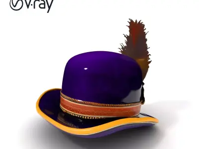Elegant Purple Feather Hat Model Pack Low-poly 3D model