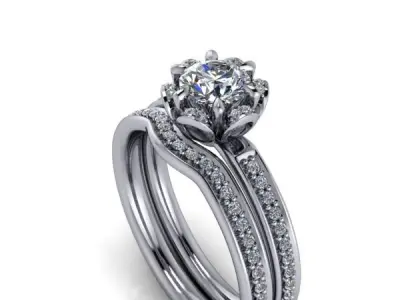 Vintage Decorative Flower Setting Bridal Wedding Ring 3D print model