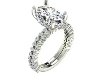 Classic Single Row Engagement ring and band Oval Center Diamond 3D print model