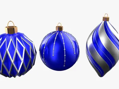 Christmas Tree Ornament Set5 - Blue White Low-poly 3D model