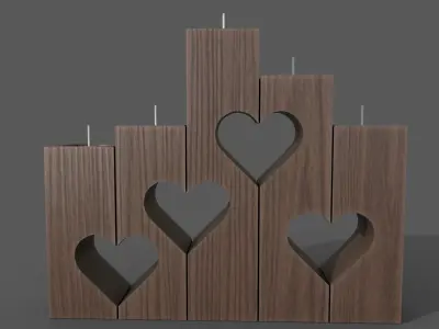 Wooden heart candle holder 3D model