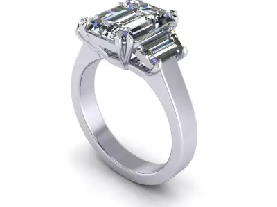 Three Emerald Wedding Ring V4 3D print model
