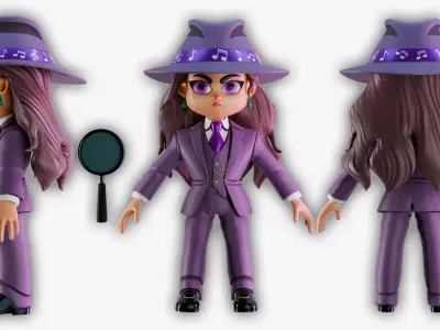 Detective Girl  Stylized 3D Character Game-Ready PBR 4K Textured Low-poly 3D model