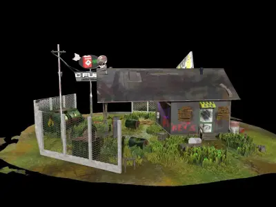 Abandoned Petrol Station Low-poly 3D model