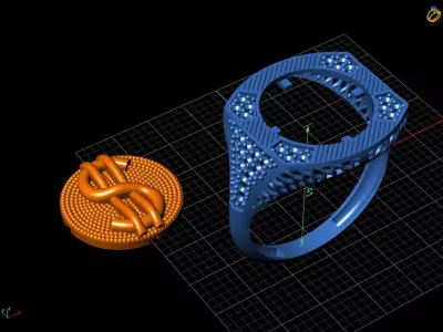 Luxury Dollar Sign Mens Ring With Diamonds Jewelry Gents Rings 3D print model