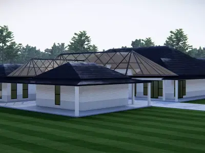 Modern Luxury Villa with Glass Atrium Roof House 3D Model 3D model