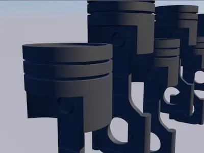 Pistons of the inline 6 engine Low-poly 3D model