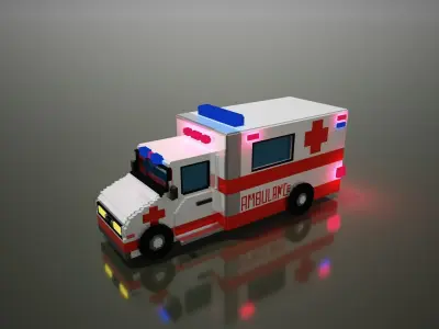 Voxel Ambulance design  Low-poly 3D model