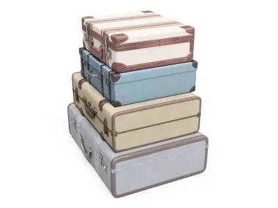 Set of Vintage Suitcases Low-poly 3D model