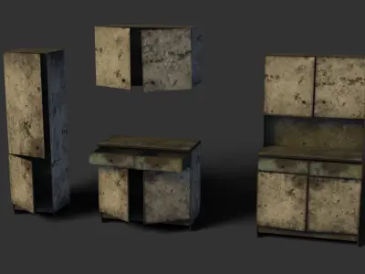 Abandoned Kitchen Furniture Pack - 25 Ruined Game-Ready Props Low-poly 3D model