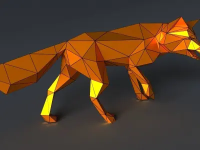 Fox lowpoly 3D print model polygonal wolf Low-poly 3D model