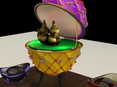  Chinese gold Ingot with Russia Faberge egg 3D model