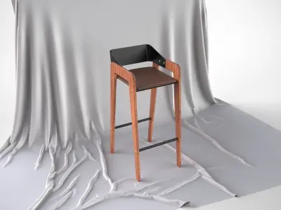 Designer Bar Stool Mid Century Modern Style Made From Walnut 3D model