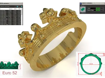 Ornate Royal Crown stl 3dm 3d gold Ring model gr0165 3D print model