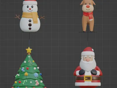 Santa Claus Christmas tree Reindeer Snow man 3D model