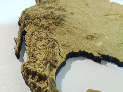Topographical map of North America with borders 3D print model