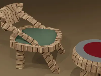 WOODEN CHAIRS WITH TINY TABLE Free low-poly 3D model