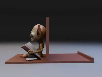 alien reading book book stand 3D print model