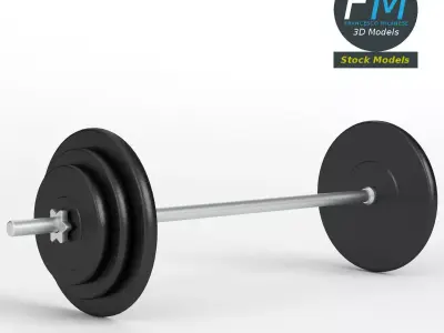 Gym equipment plate and bar 3D model