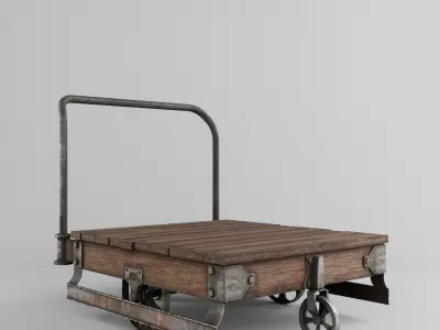 old wooden trolley- push cart 3d model Low-poly 3D model