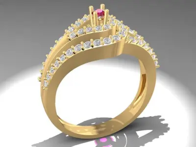 Luxury Ruby and Diamond Double Band Ring for Women 1729 3D print model