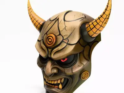 Japanese Oni Black Horn Nipponese mask toy 3D print model