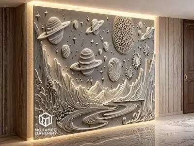 modern panel wall decor set relief stl mural CNC 166 3D model