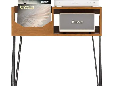 record player stand with vinyl record storage 3D model