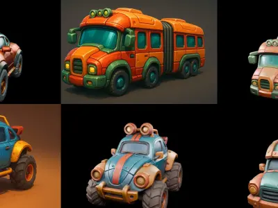 Stylized Car Advanced model bundle 19 pack 100 glb 3D model