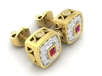 AV 680 Diamond Ladies Halo Stud Earrings 3D print model