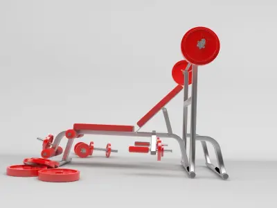 3D Model of gym weight bench and free weights 3D model