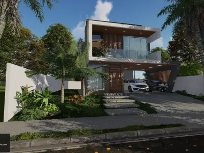 3D model of the exterior scene of the House - Modelo 3D Low-poly 3D model