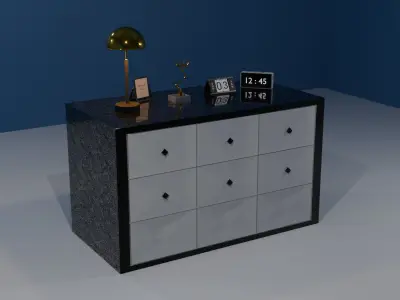 Interior Decoration Set Study Light Digital Clock Calendar PBR 3D model