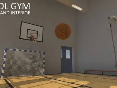 School gym - inventory and interior Low-poly 3D model