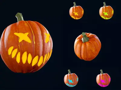 Halloween Pumpkin Head 05 - Game Ready - Textured PBR Low-poly 3D model